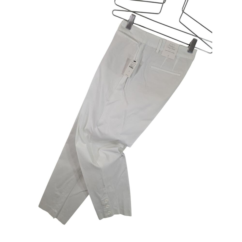 NWT@$80! TALBOTS! WHITE CROPPED, BUTTON ANKLE DETAIL COTTON STRETCH PANTS! SZ 4